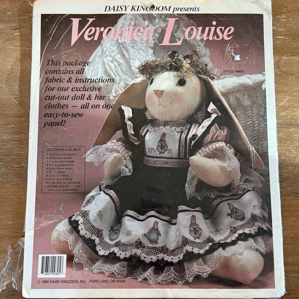 Vintage 1990 Daisy Kingdom Veronica Louise Cut & Sew Rabbit Doll 9805‎ Fabric M